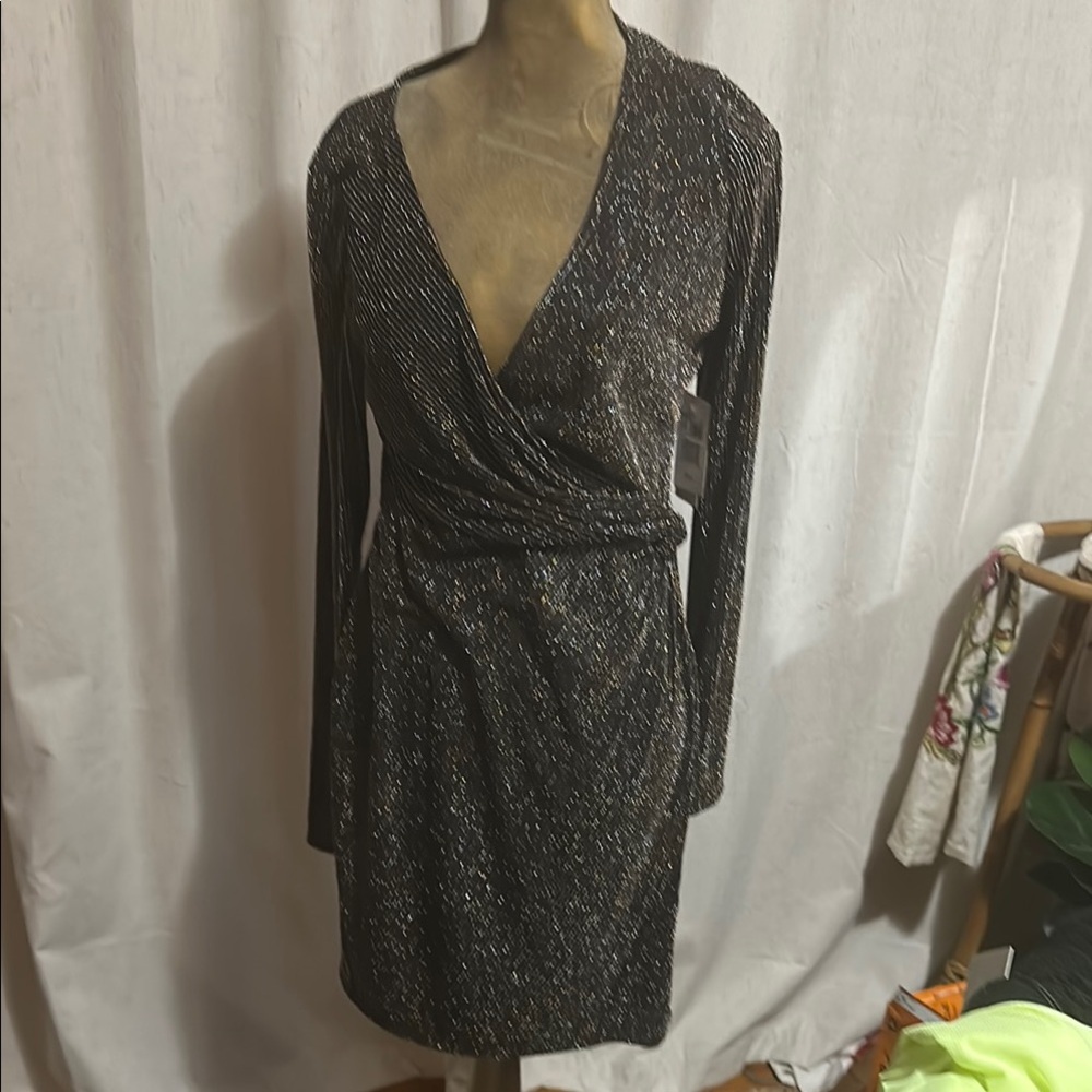 Black Sheath Dress with Plunge Neckline and Long Raglan Sleeves